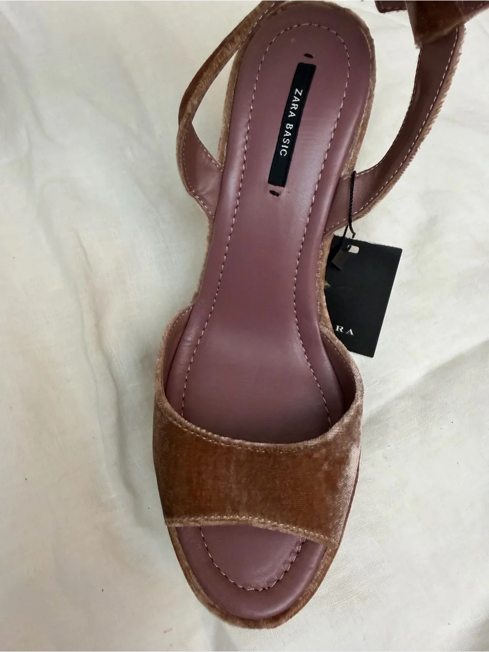 Zara Velvet Platform Block Heel Sandals in Dusty Rose